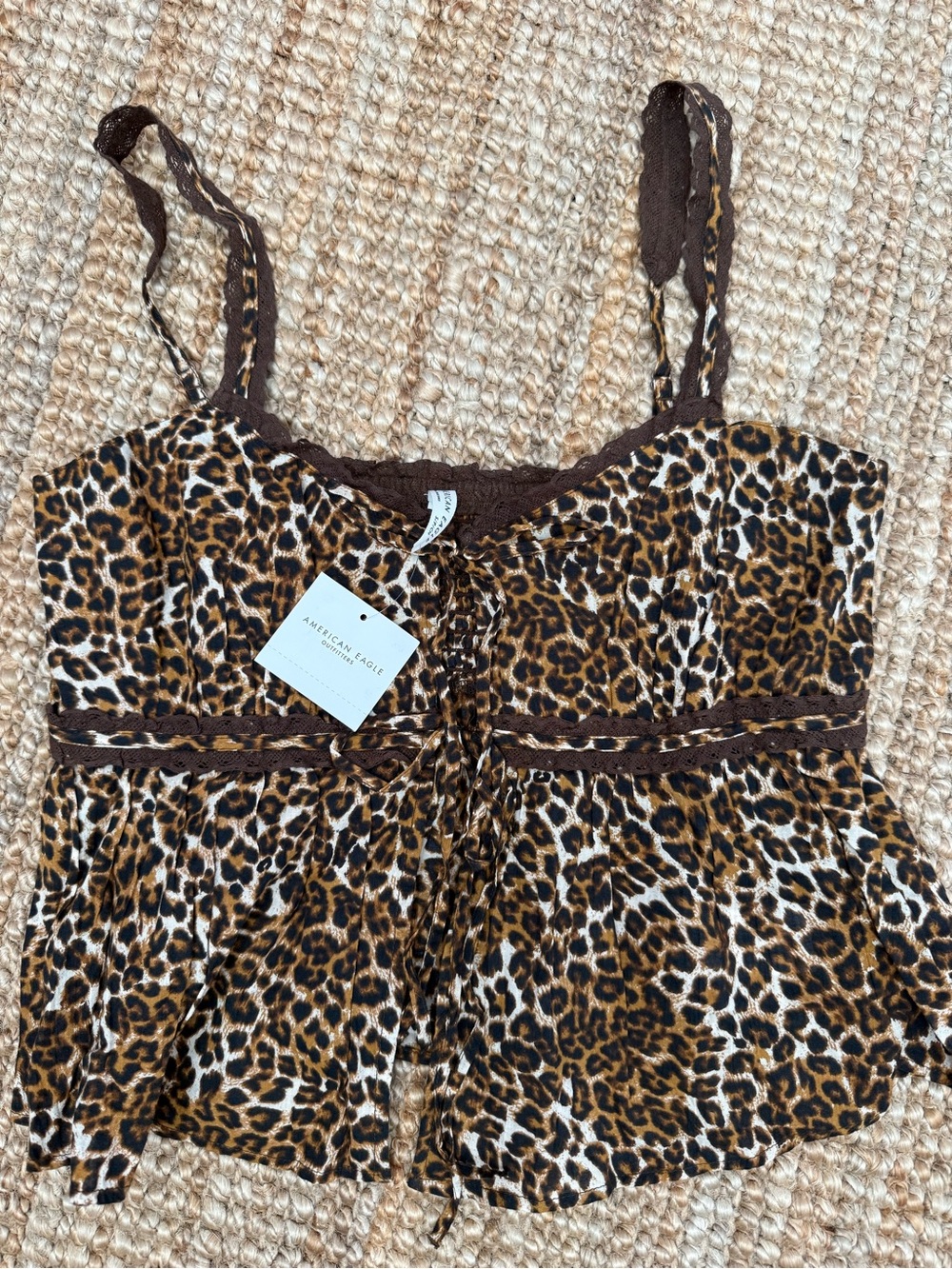 American Eagle Outfitters Leopard Print Tie-Front Cami in Brown and Cream